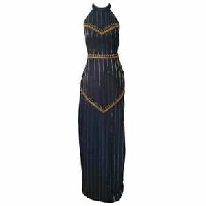 Beaded Open Back Gown Maxi Dress Black Gold Ale By Alessandra - XS